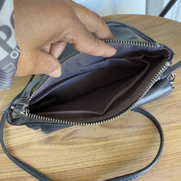 THE SAK Flap Small Messenger Black Leather Crossbody Handbag Boho Studded Biker - Picture 14 of 17